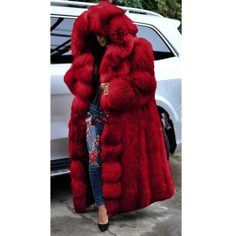 Faux Fur Coat Women Long Hooded Fur Coat detail