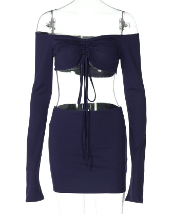 Drawstring Ruched Off Shoulder Y2K Two Piece Skirt Set for Women