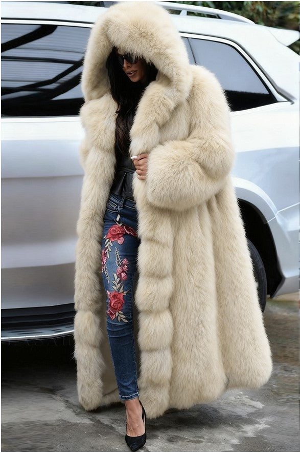 Faux Fur Coat Women Long Hooded Fur Coat detail