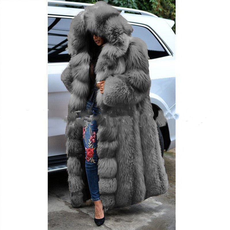 Faux Fur Coat Women Long Hooded Fur Coat detail