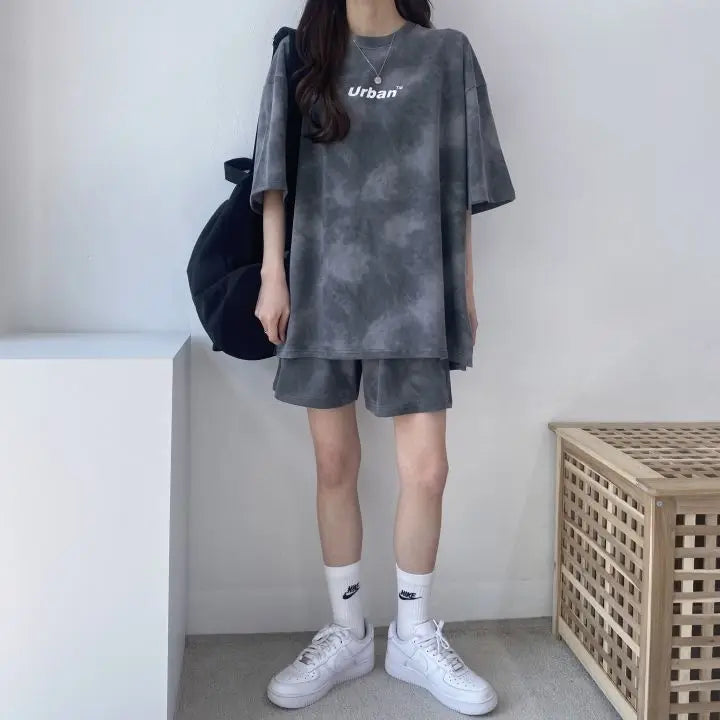 Women Loose T-Shirt Shorts Suit Set Casual Tie Dye