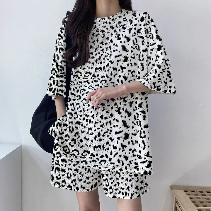 Women Loose T-Shirt Shorts Suit Set Casual Tie Dye