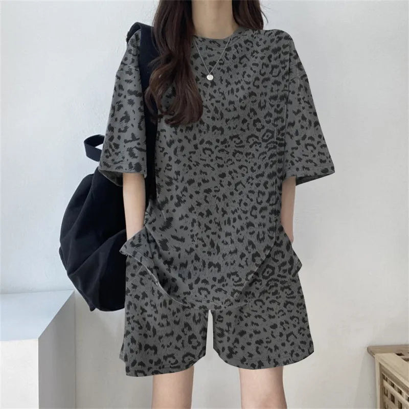 Women Loose T-Shirt Shorts Suit Set Casual Tie Dye