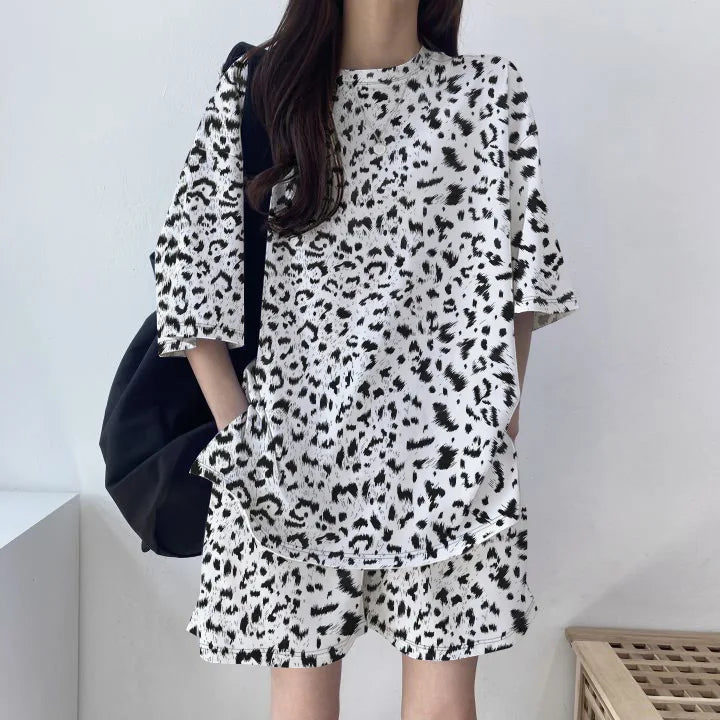 Women Loose T-Shirt Shorts Suit Set Casual Tie Dye