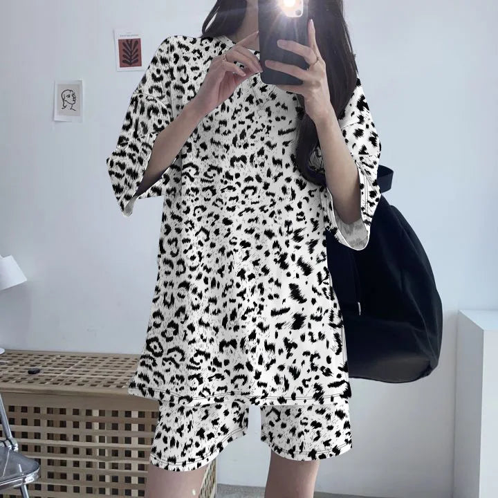 Women Loose T-Shirt Shorts Suit Set Casual Tie Dye