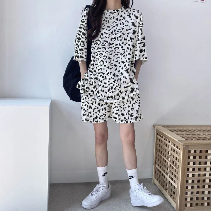 Women Loose T-Shirt Shorts Suit Set Casual Tie Dye