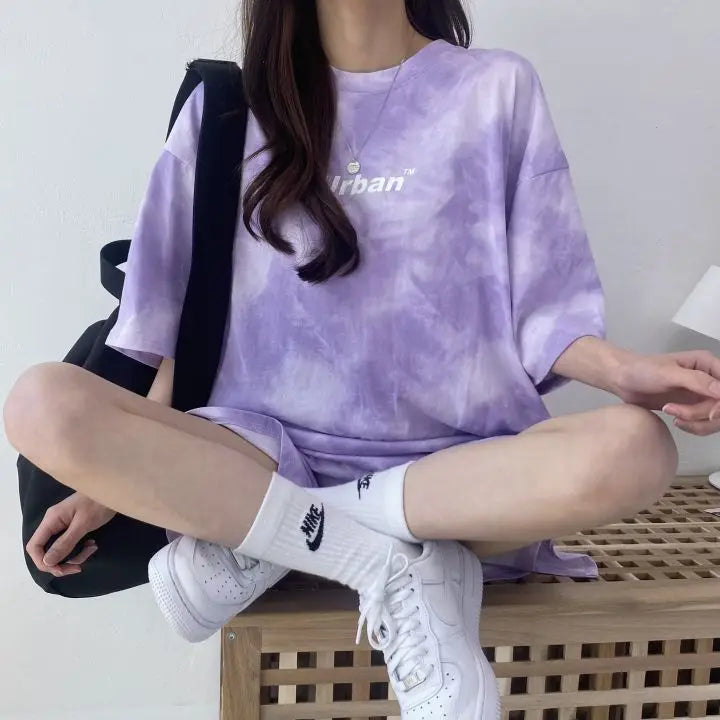 Women Loose T-Shirt Shorts Suit Set Casual Tie Dye