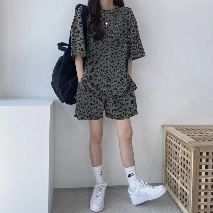 Women Loose T-Shirt Shorts Suit Set Casual Tie Dye