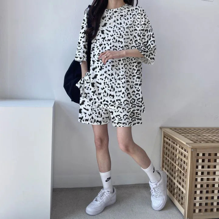 Women Loose T-Shirt Shorts Suit Set Casual Tie Dye