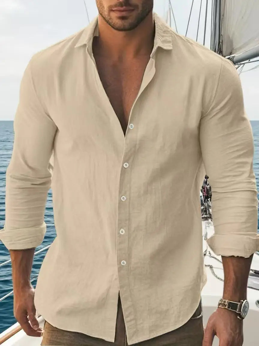 Mens Solid Cotton Long Sleeve Shirt