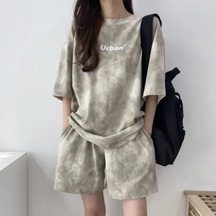 Women Loose T-Shirt Shorts Suit Set Casual Tie Dye