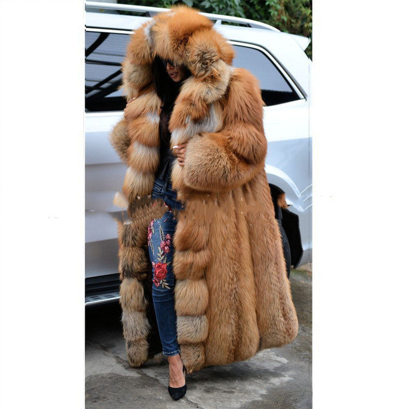 Faux Fur Coat Women Long Hooded Fur Coat detail
