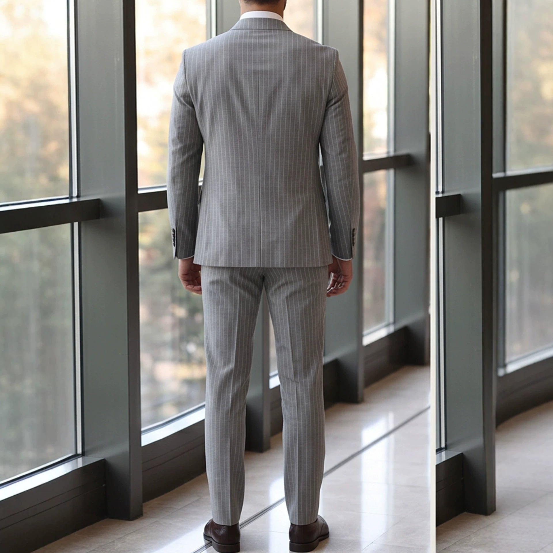 Mens Striped Business Suit Set - Gray detail