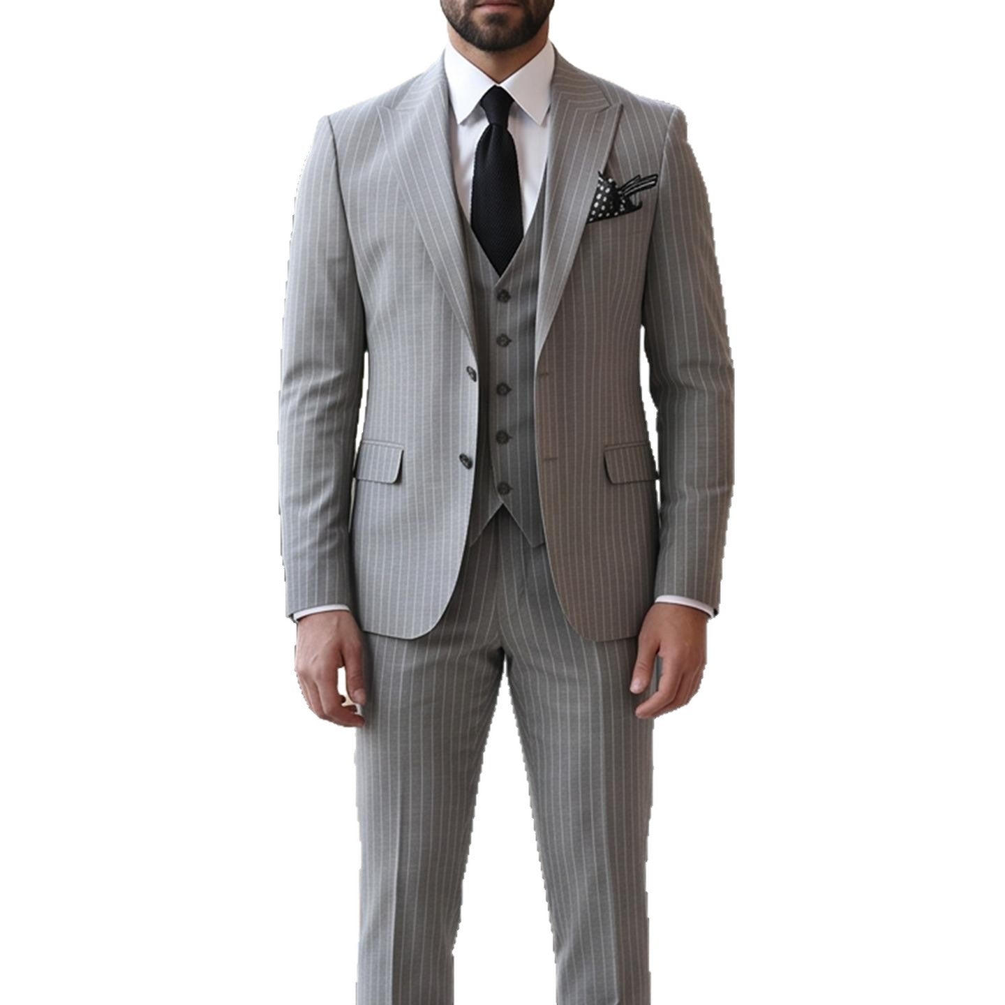 Mens Striped Business Suit Set - Gray detail